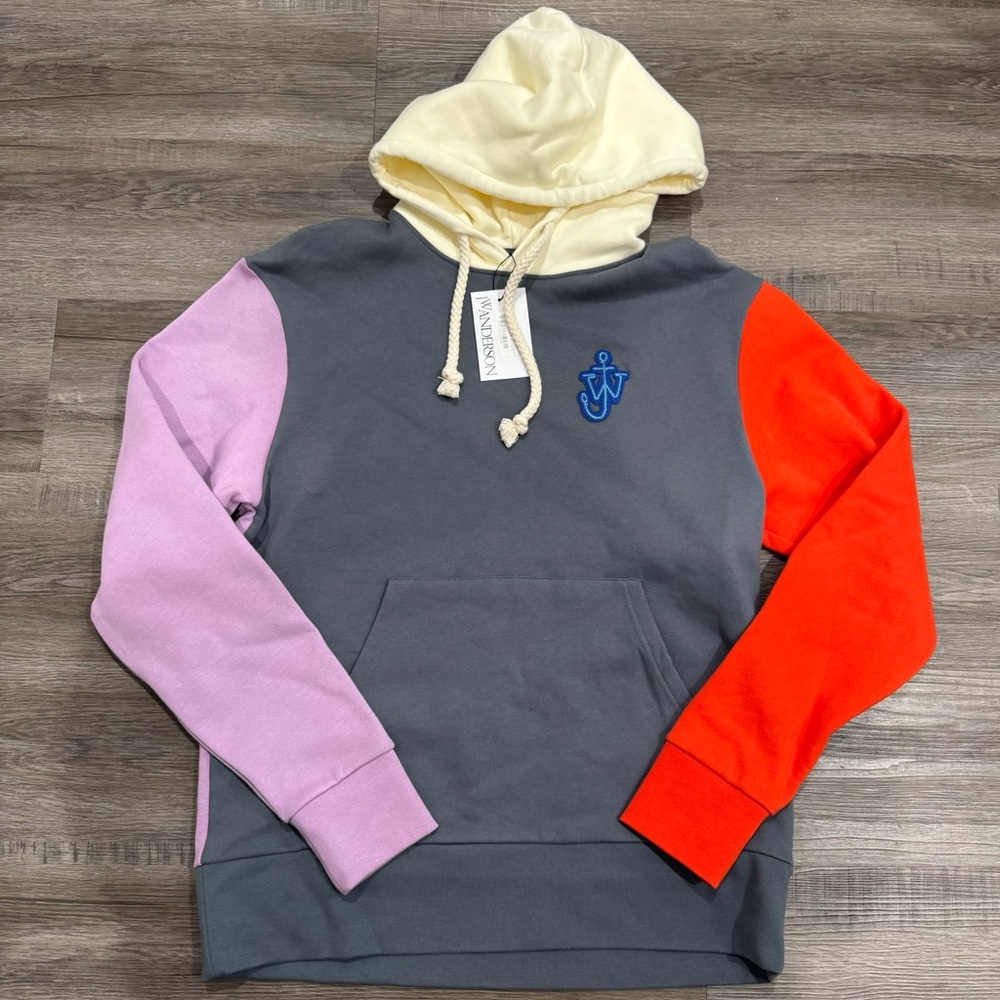 JW Anderson Colour Block Hooded Sweatshirt Grey Multi